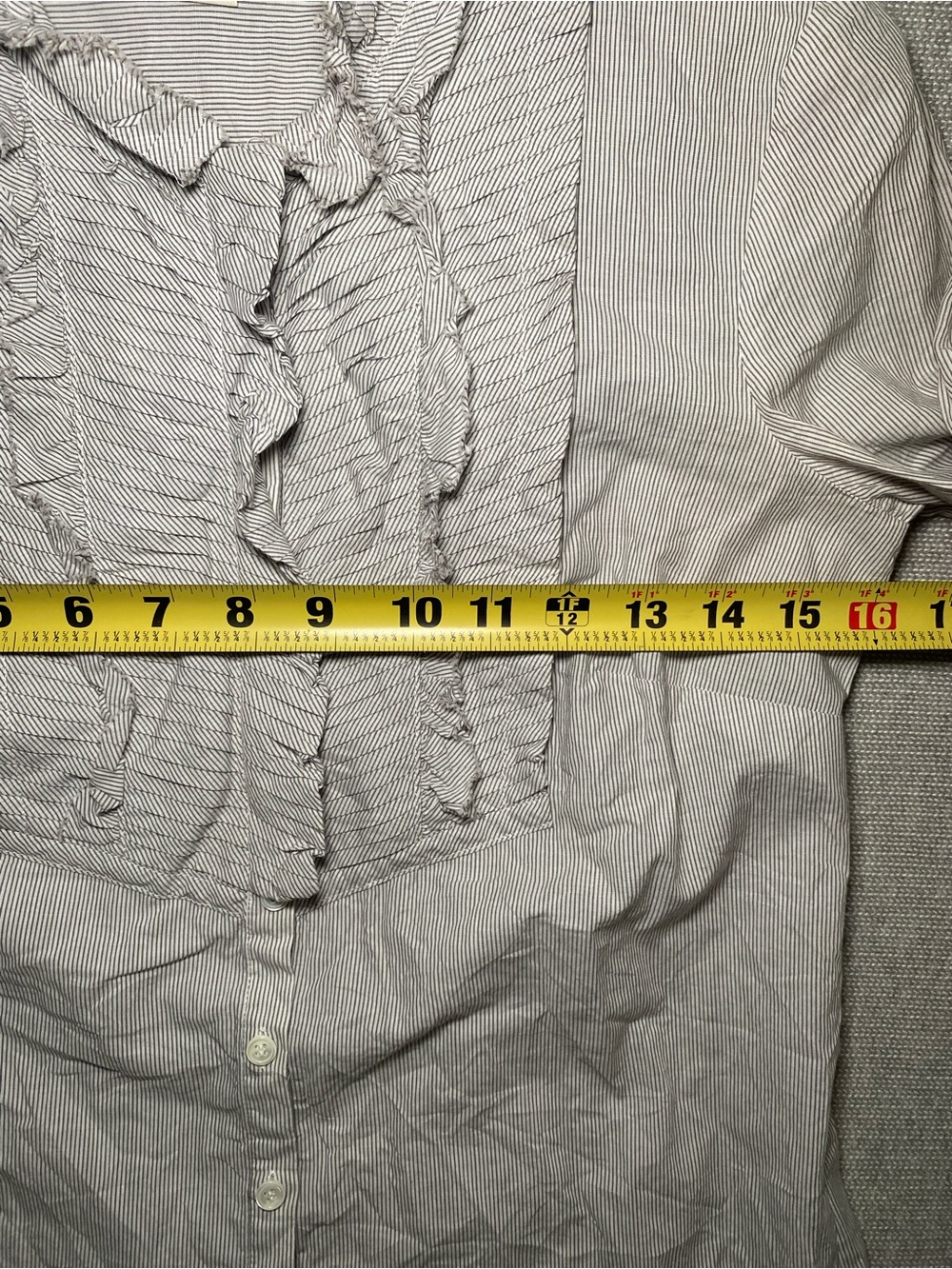J Crew Pinstripe Cotton Ruffle Front Tuxedo Blouse Button Down Shirt Size 0 - Picture 3 of 6